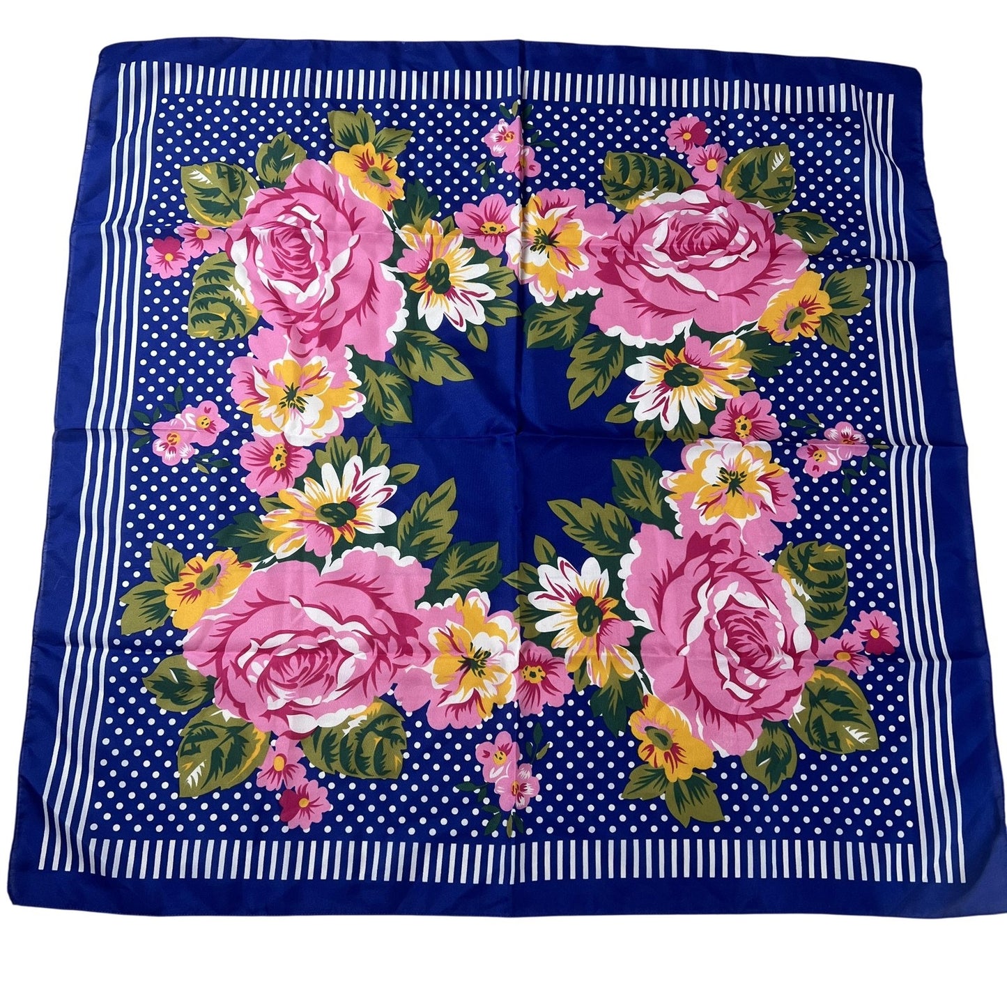 Glantex Kerchief Mens One Size Blue Floral Square Scarf Satin Made In Italy