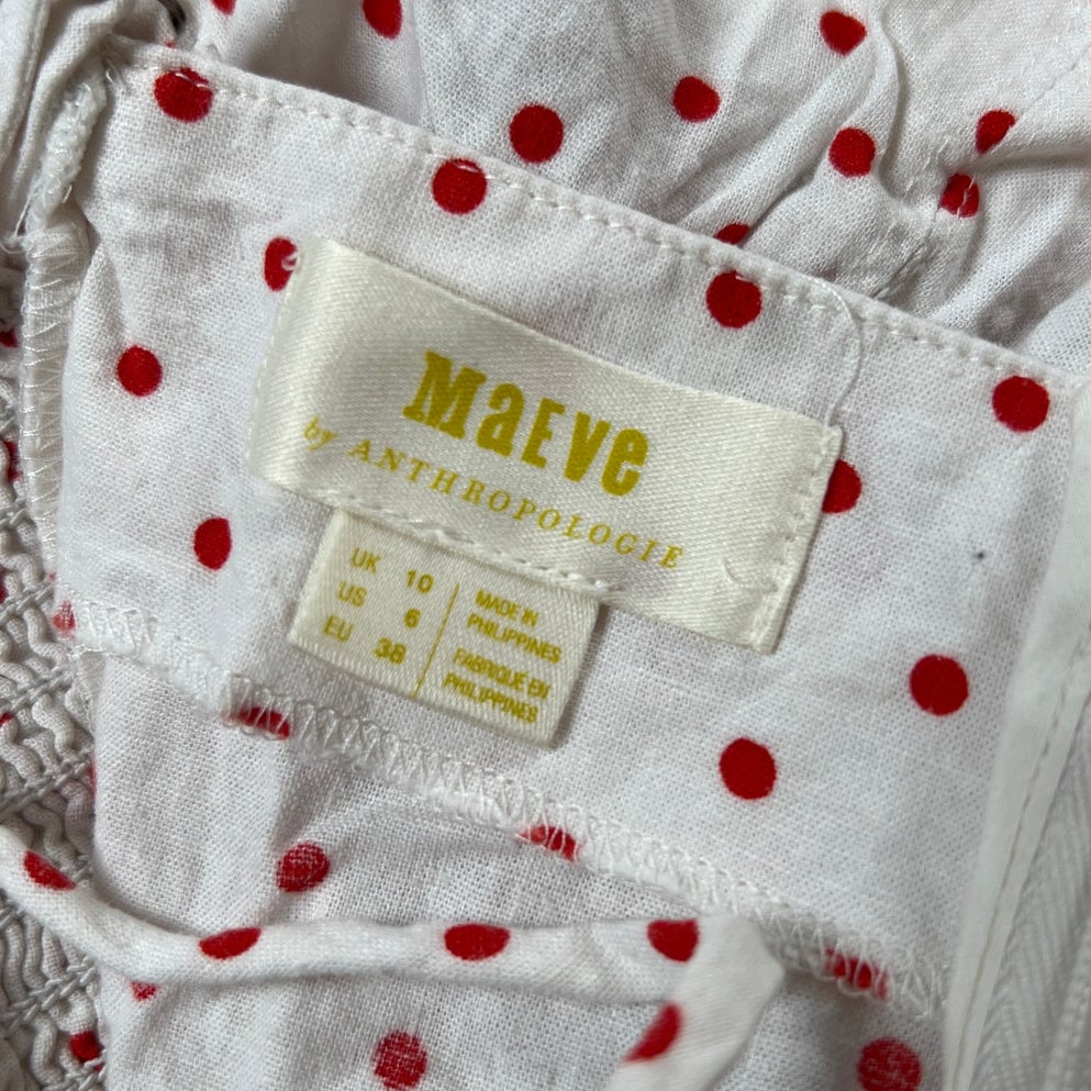 Anthropologie Maeve White and Red Polka Dot Tank Top Size 6