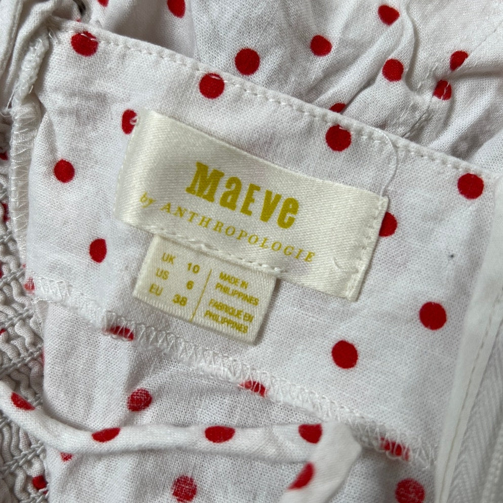 Anthropologie Maeve White and Red Polka Dot Tank Top Size 6