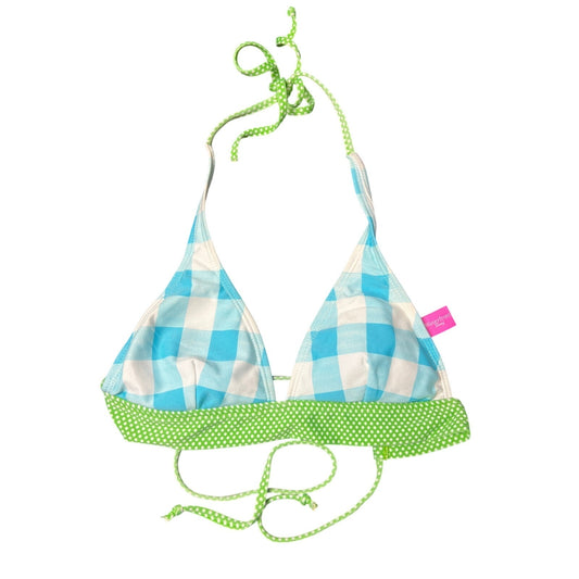 Waterfront Surf Blue Plaid and Green Bikini Top Women Size S