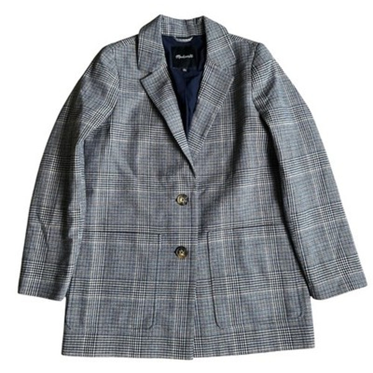 Madewell Blazer Womens S Gray Plaid Tweed Lined Collared Single-Breasted