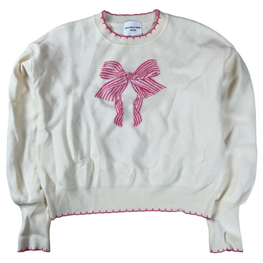 Willow & Wind Sweater Womens L White Pullover Bow Graphic Print Tight-Knit
