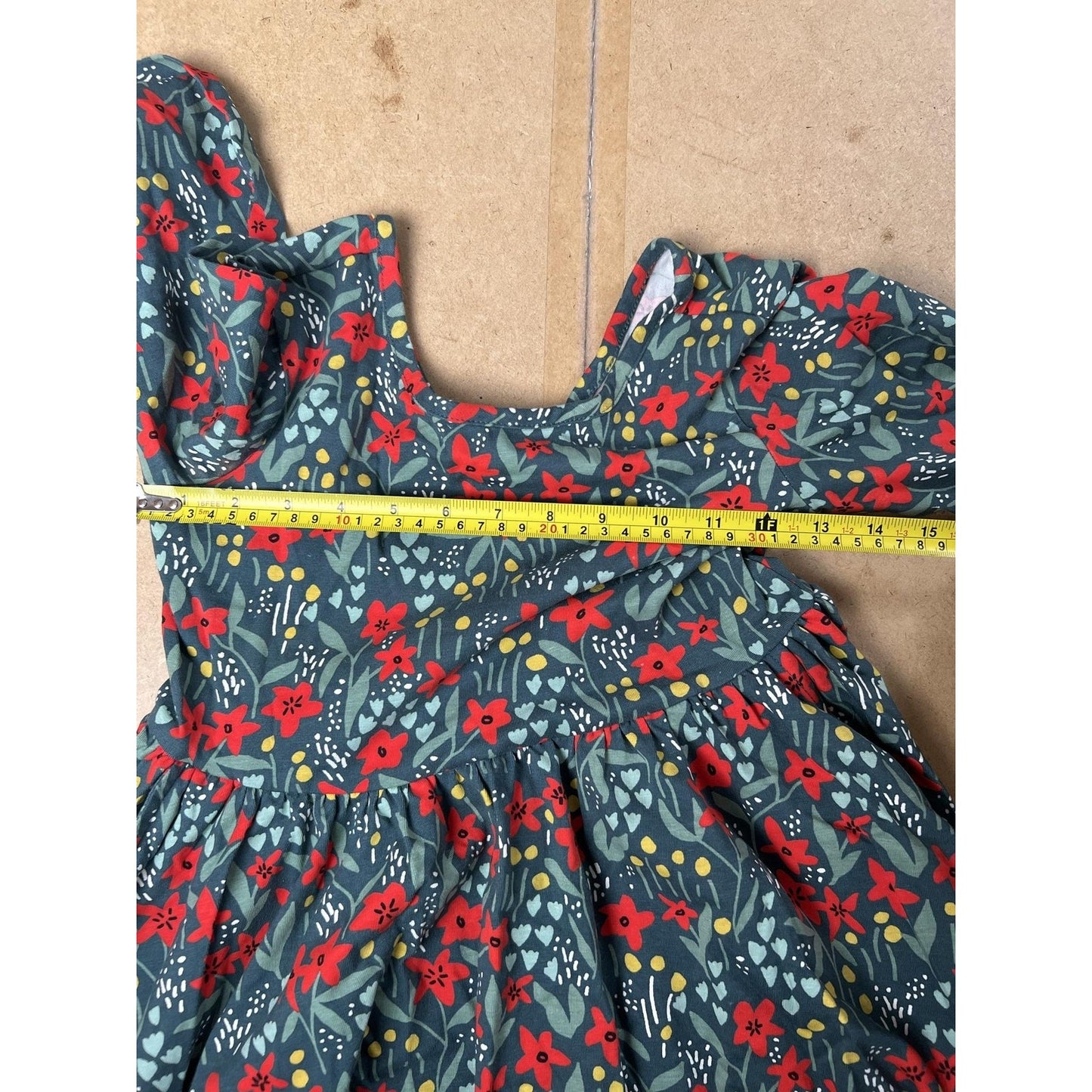 Hanna Andersson Dress Girls 10 Green Floral Fit & Flare Long Sleeve Jersey