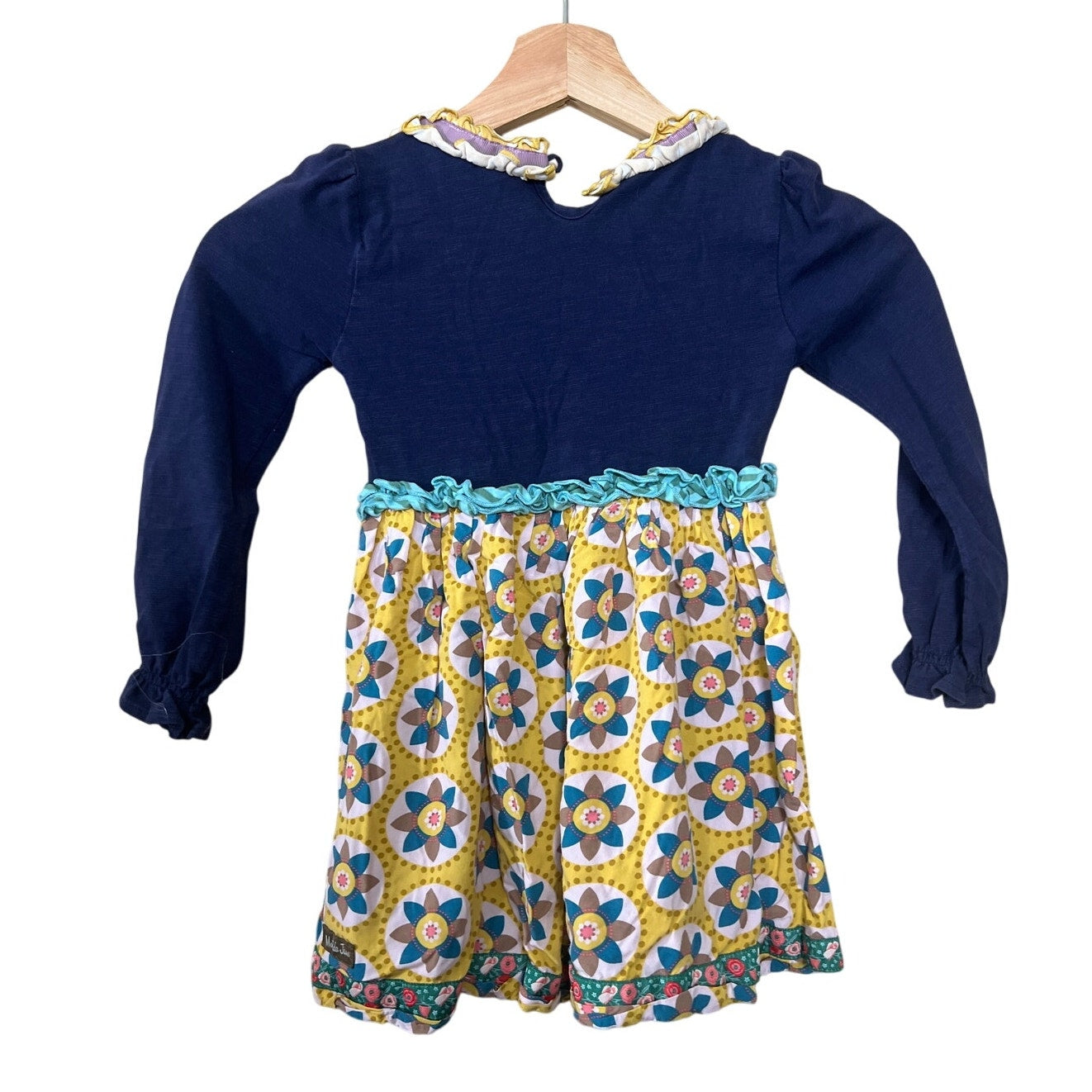 Matilda Jane Girls Sz 4 Country Damsel Dress Navy Yellow Ruffle Floral