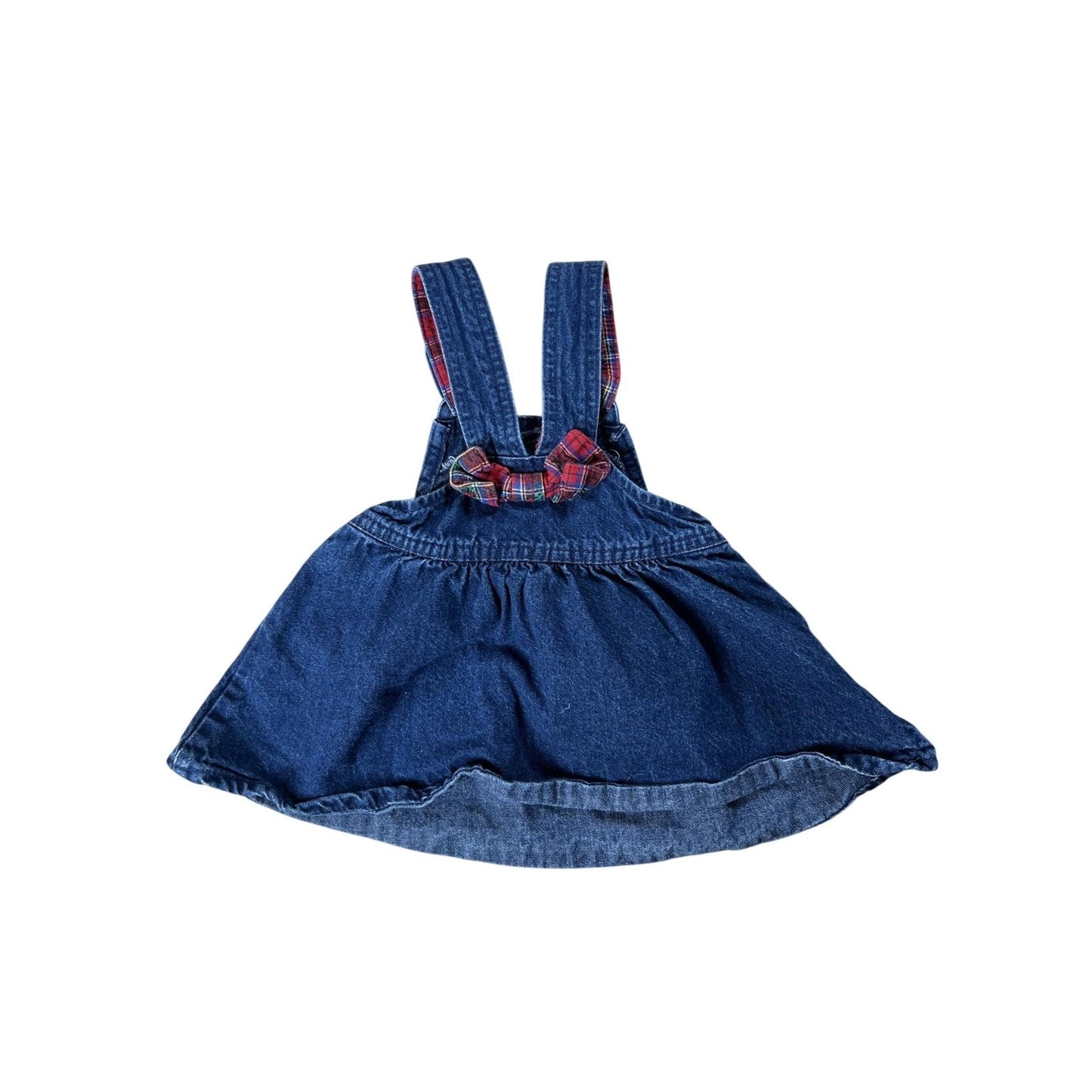 OshKosh B'gosh Overall Dress Girls 12 Blue Denim Square Neck Strappy Bow Casual