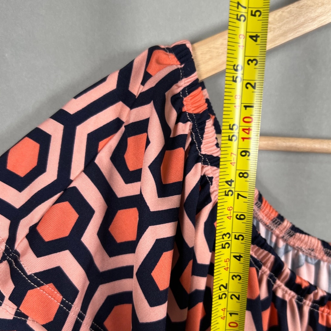Mary Square NWT Size Large Women Long Orange Dress super stretch geo print