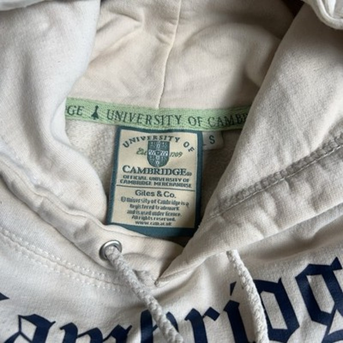 University Of Cambridge Sweater Mens S White Pullover Hooded Pockets Logo