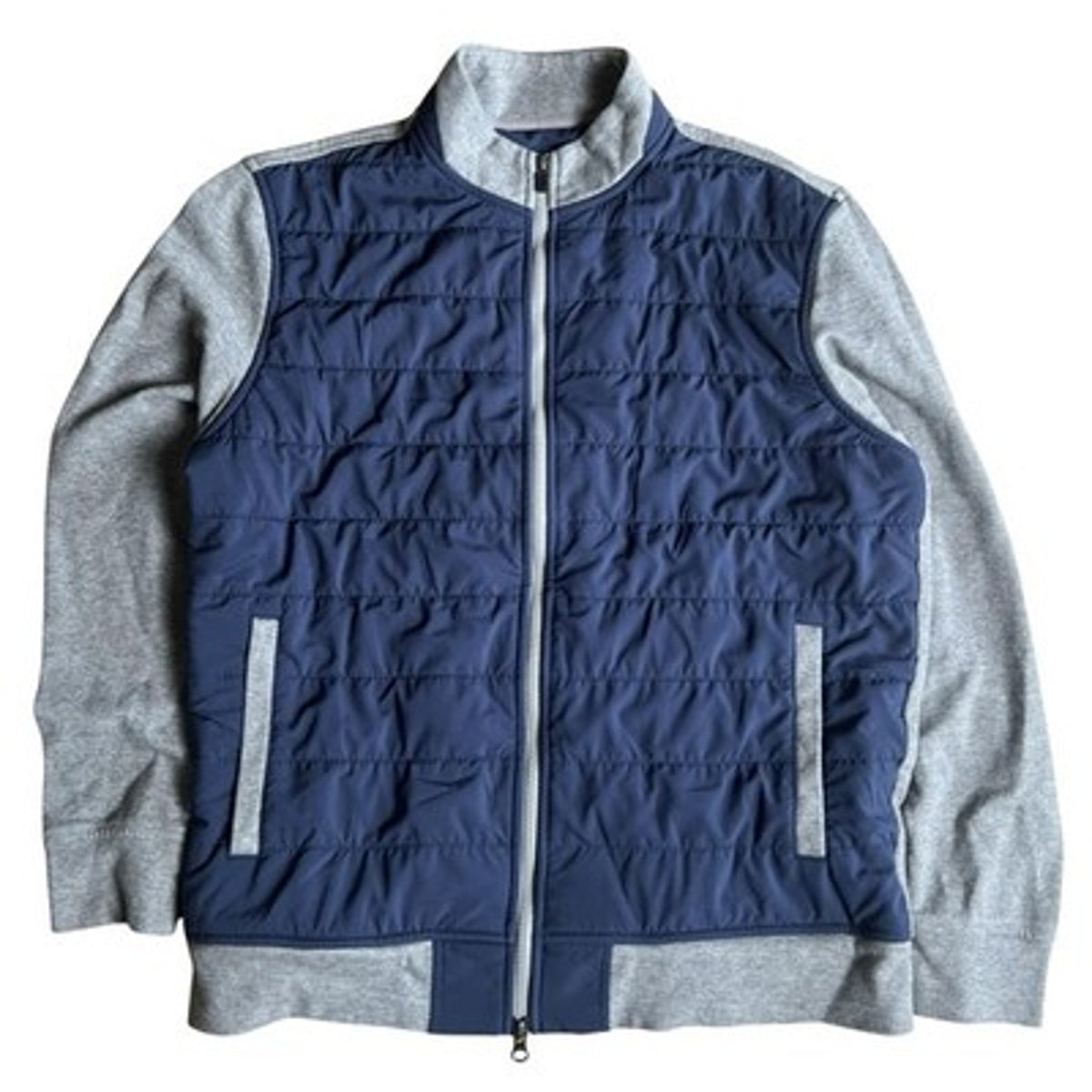 Johnnie-O Sweater Mens L Blue Full Zip Mock Neck Insulated Pockets Logo
