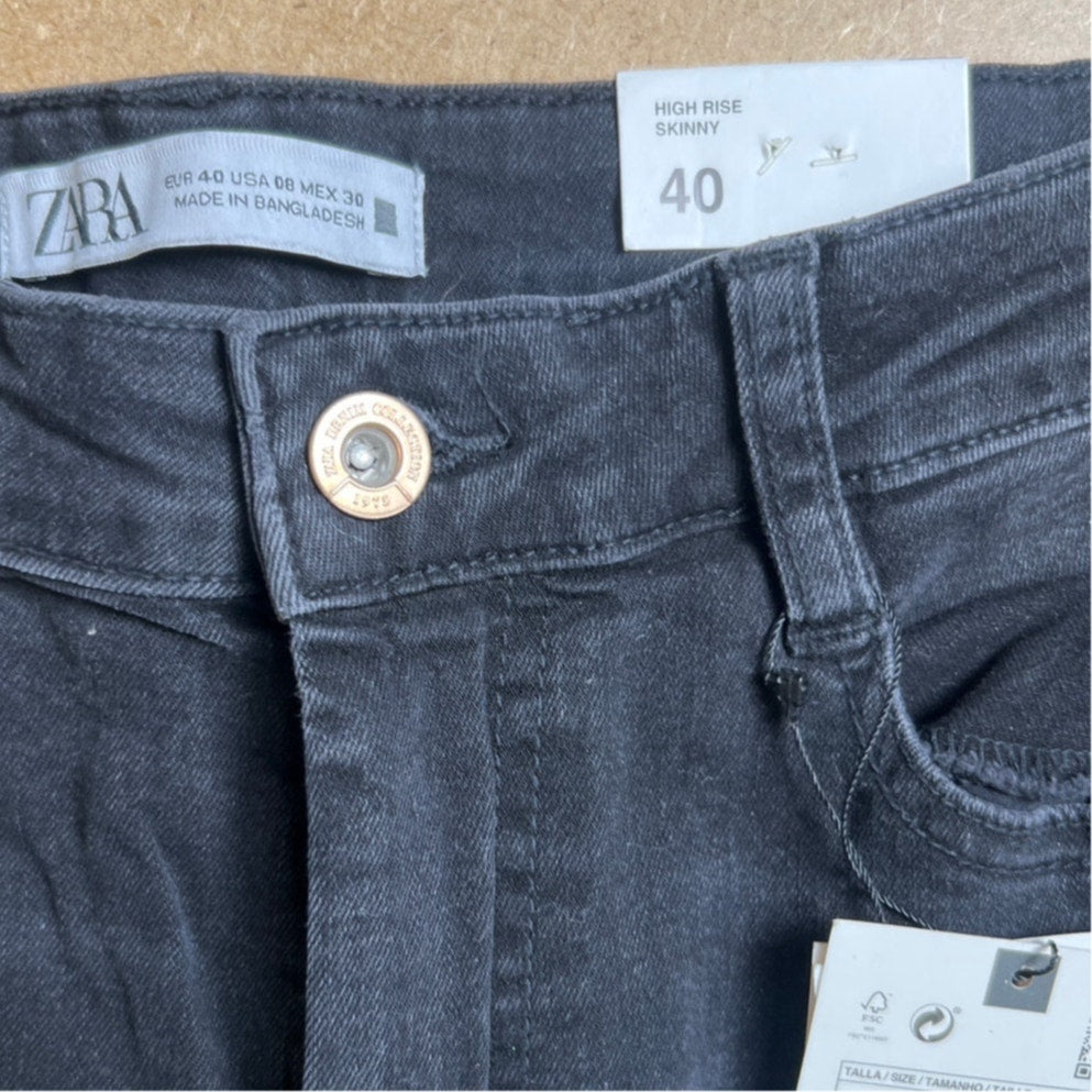 NWT Zara Black High Rise Skinny Jeans Size 8