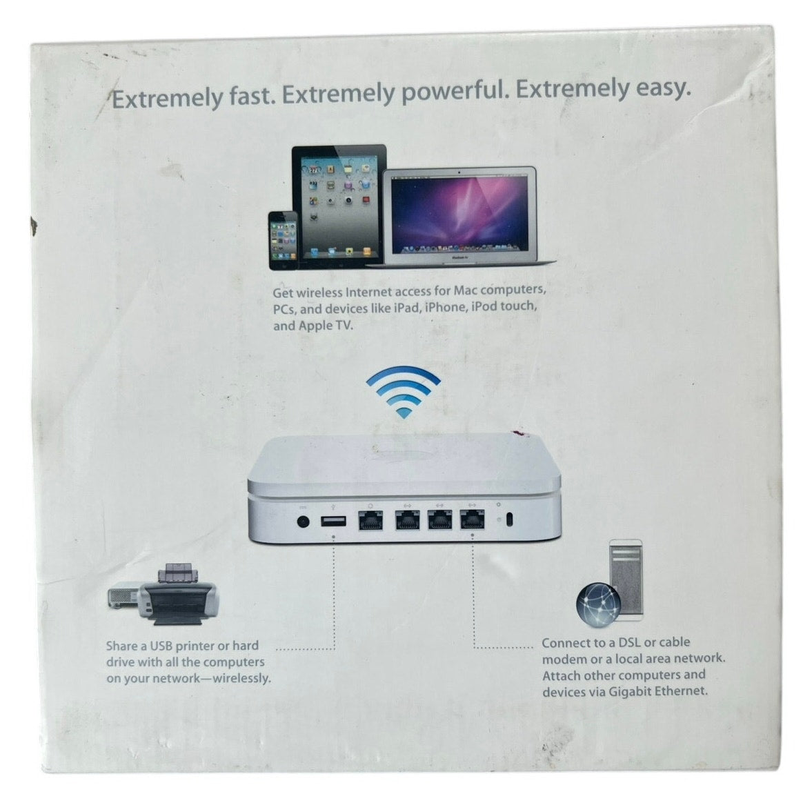 Apple AirPort Extreme Desktop Wi-Fi Router 802.11n White A1408 GigE USB