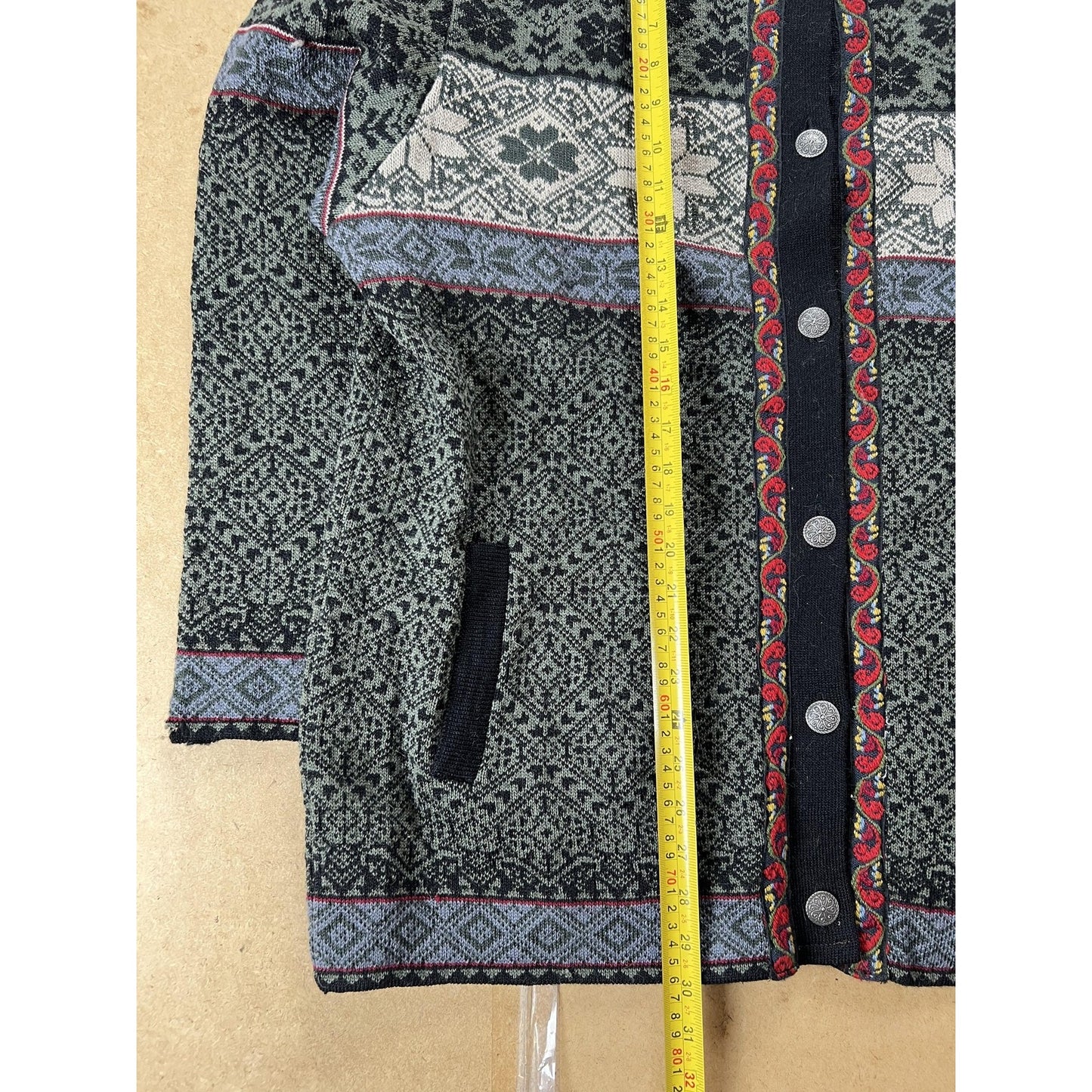NORSKWEAR Cardigan Mens M Green Wool Knit Fair Isle Pockets Heavyweight