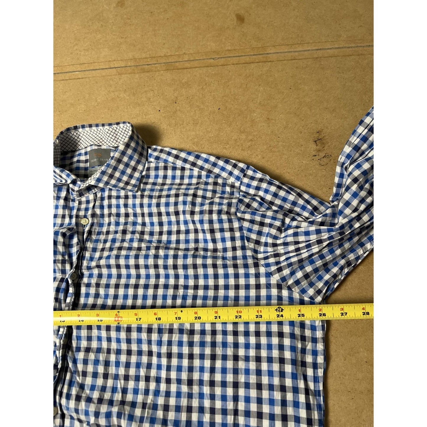 Thomas Dean Shirt Mens 2XL Blue Check Long Sleeve Button Up Collared Casual