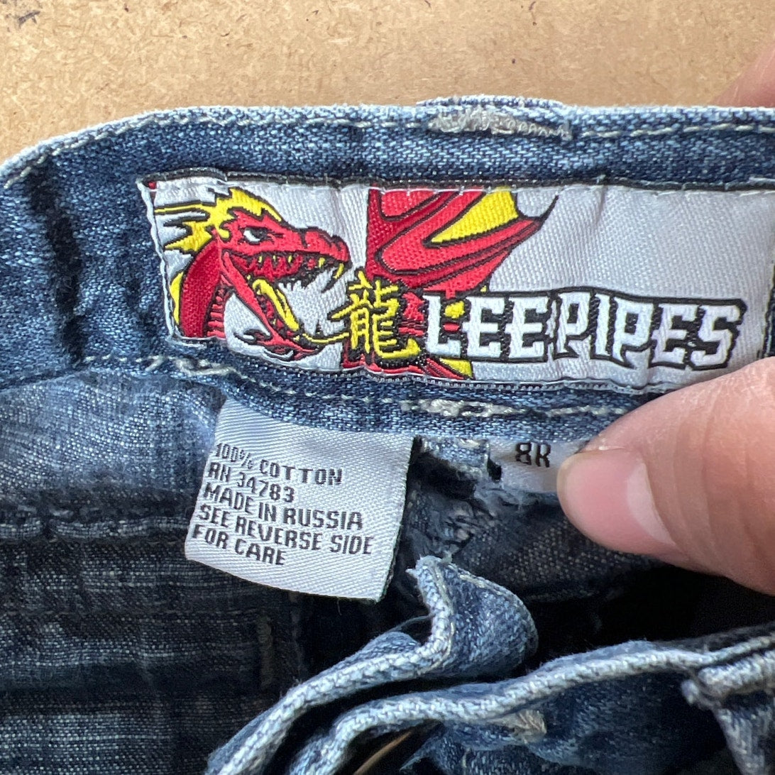 Vintage Lee Pipes Jeans Boys Size 8R Wide Leg Pockets Baggy Skater Y2K