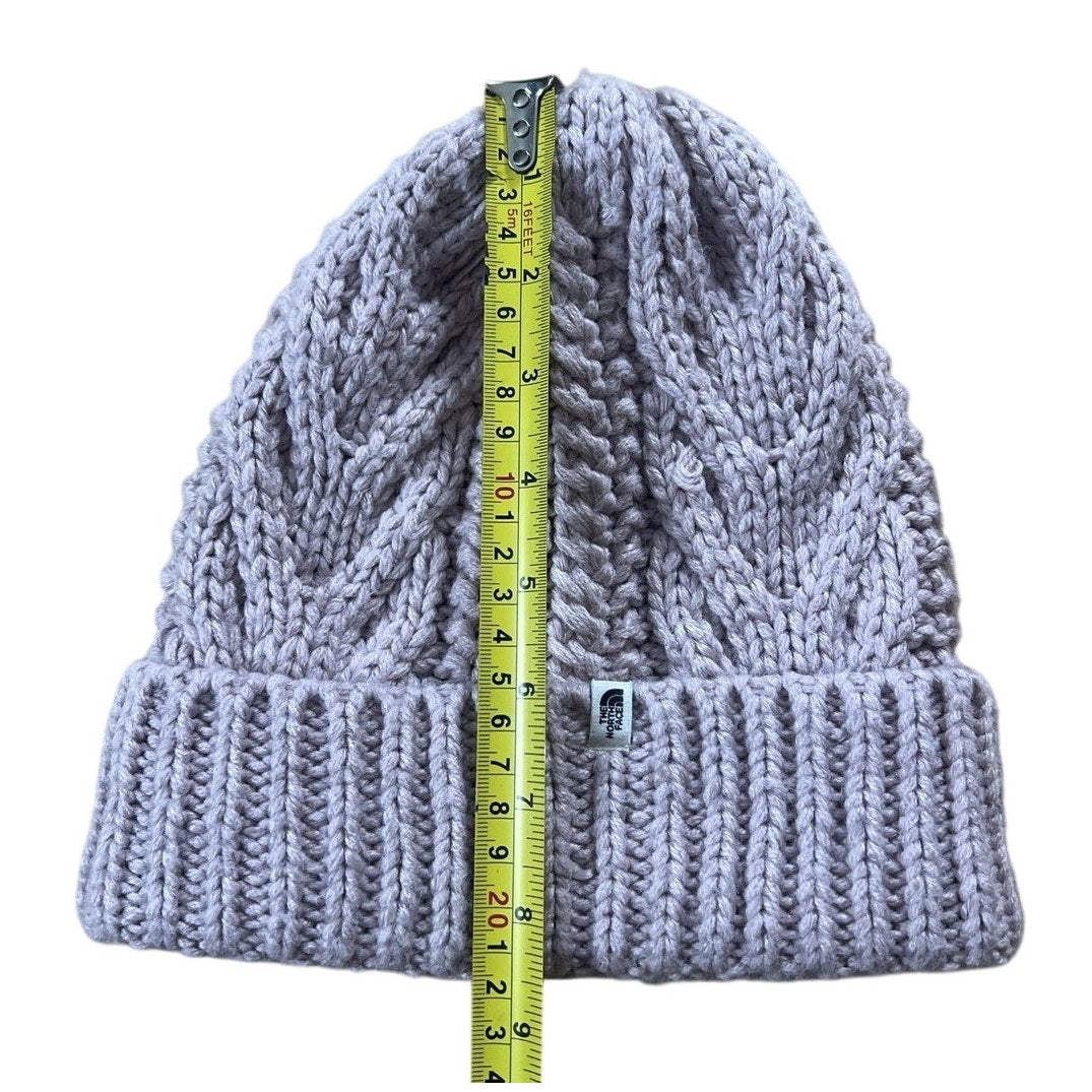 The North Face Beanie Womens One Size Pink Knit Cable Cuffed Logo Winter