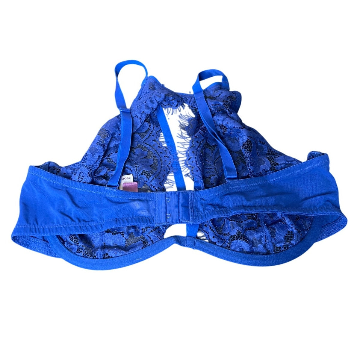 Adore Me 36DD Bra Plunge Blue Floral Lace Sheer Studded Underwire