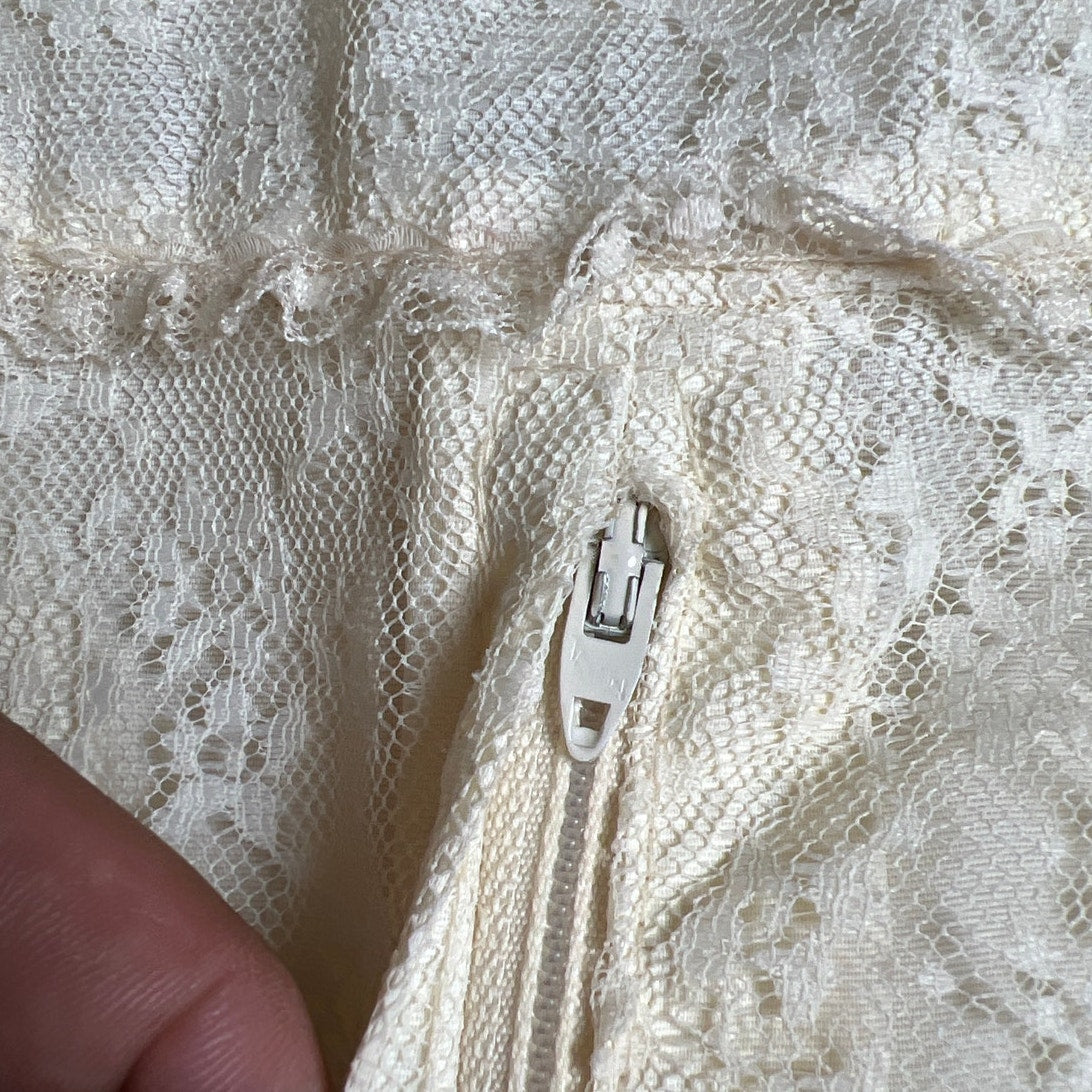 Vintage Gunne Sax White Lace Prairie Gown Dress Size 9