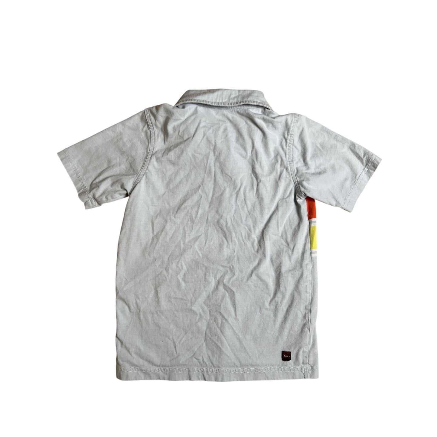 Tea Collection Boy Size 6 Polo Gray/Orange Stripes Button-Up Shirt