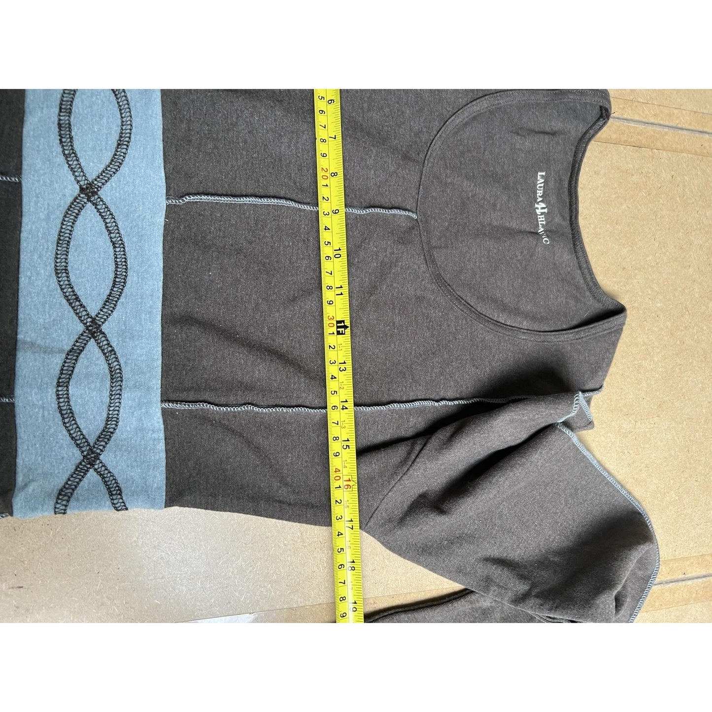 Laura H Dress Womens L Gray Knee Length Fit & Flare Scoop Neck Long Sleeve