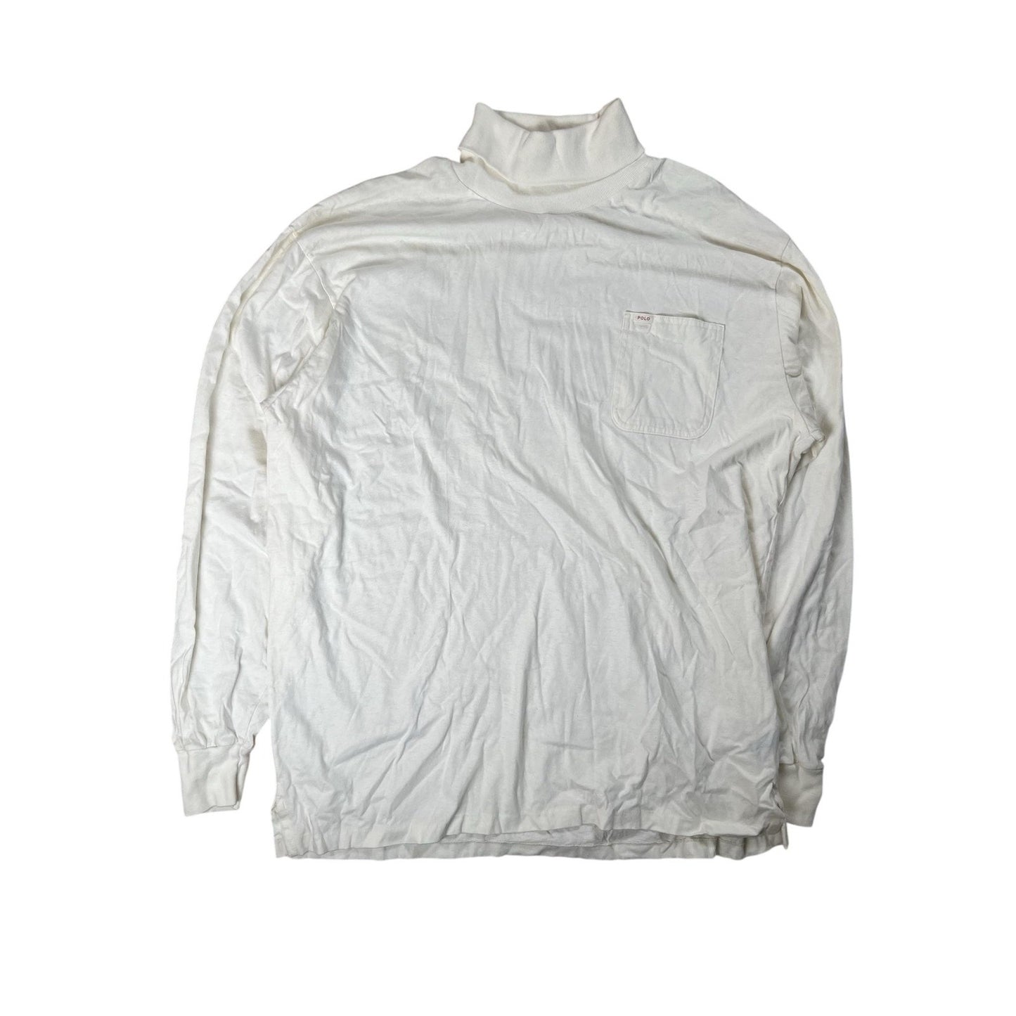Polo Ralph Lauren Shirt Mens L White Turtleneck Long Sleeve Pocket Cotton Jersey