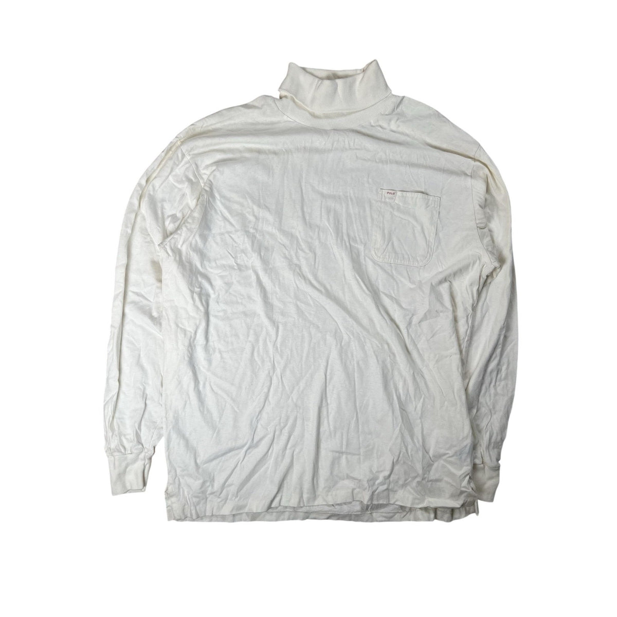 Polo Ralph Lauren Shirt Mens L White Turtleneck Long Sleeve Pocket Cotton Jersey