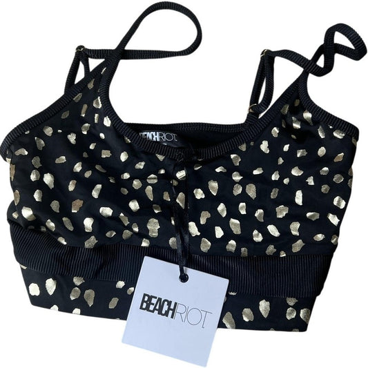 Beach Riot Tank Womens S Black Cropped Animal Print Strappy Activewear