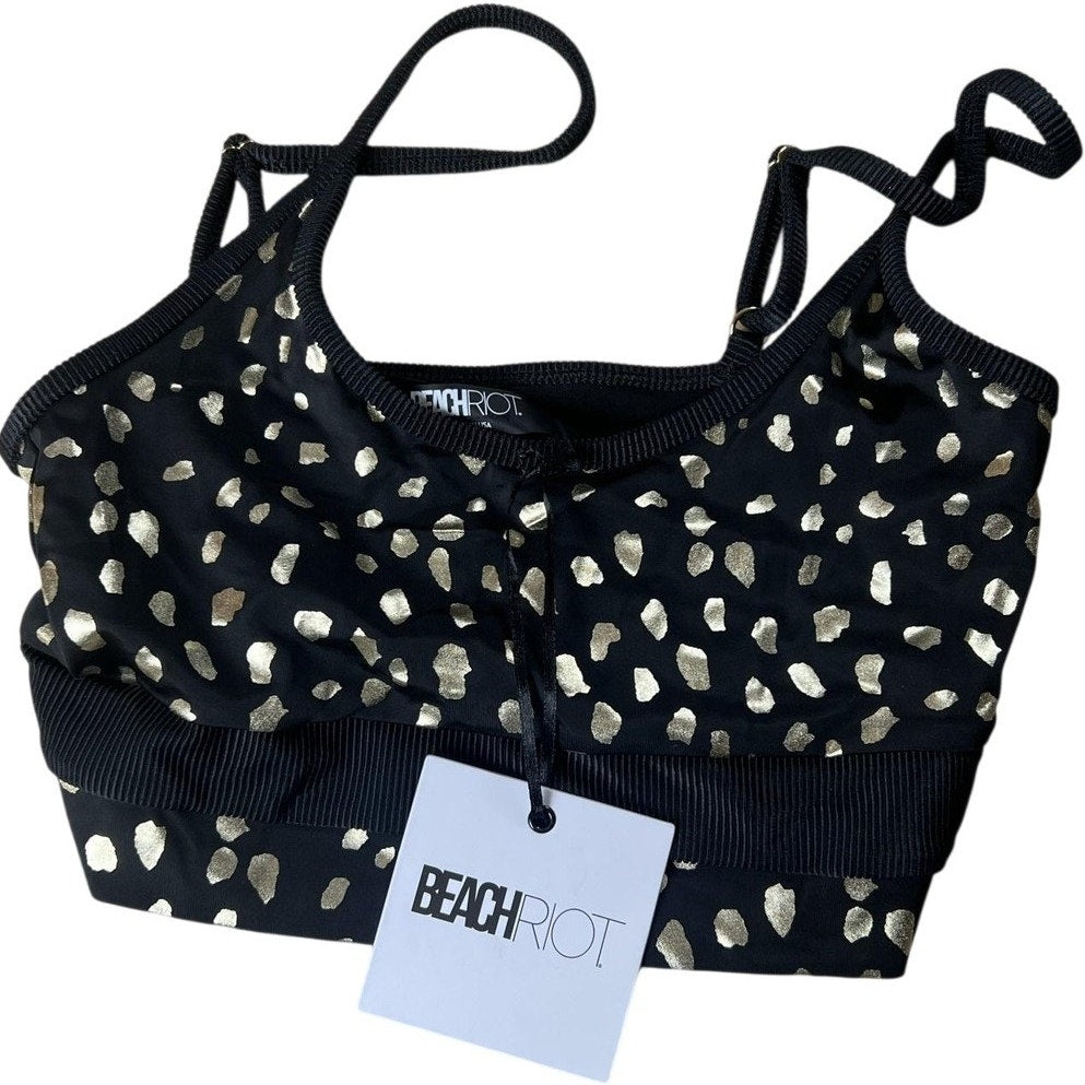 Beach Riot Tank Womens S Black Cropped Animal Print Strappy Activewear