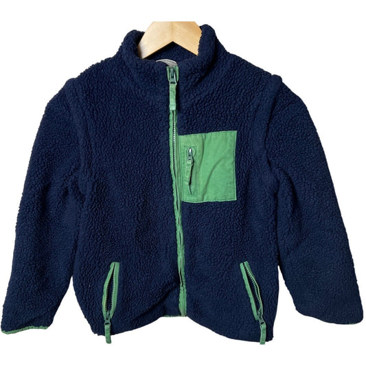 Mini Boden 7-8Y Navy/Green Convertible Lined Sherpa Jacket Vest