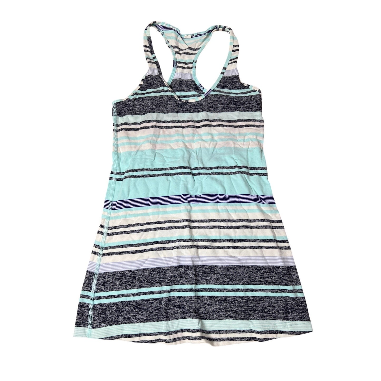 Lululemon Cool Racerback Tank Women’s Size 10 Blue Gray Striped Activewear logo