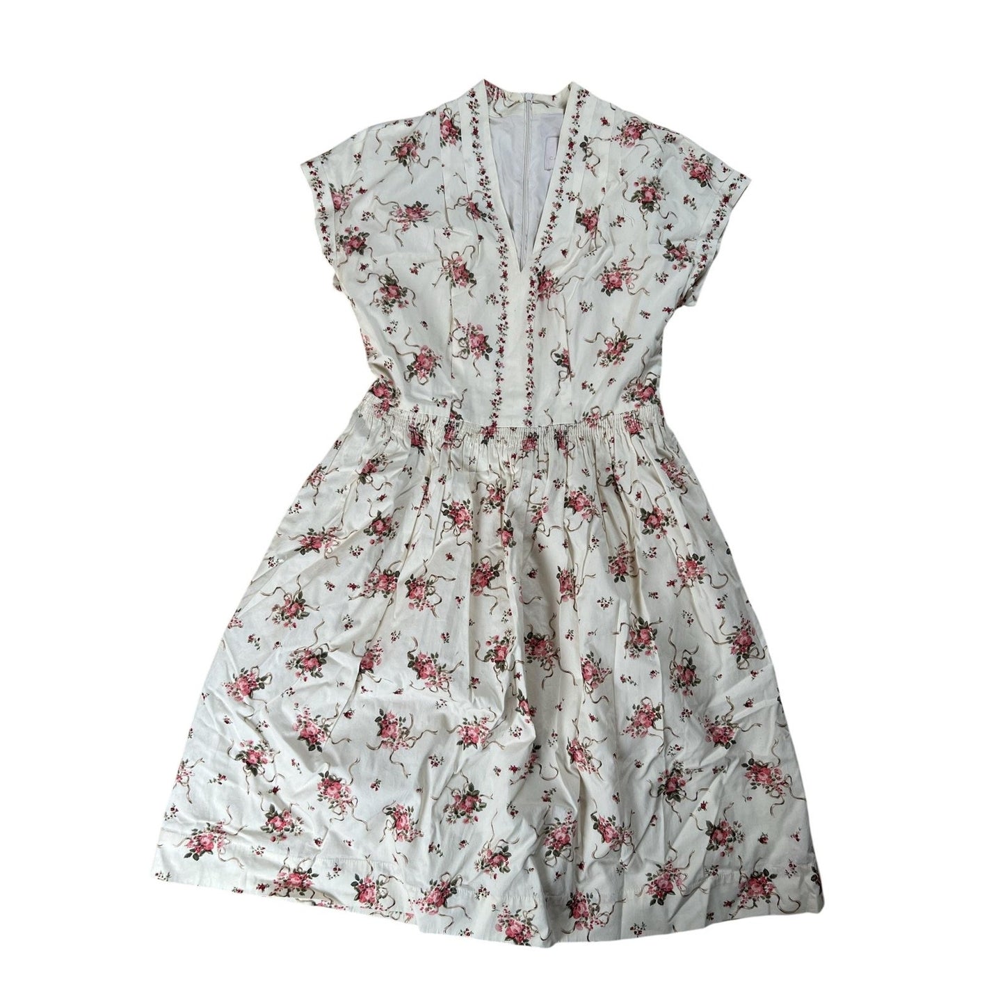 Gal Meets Glam Dress Womens 4 White Floral Knee Length Fit & Flare V-Neck