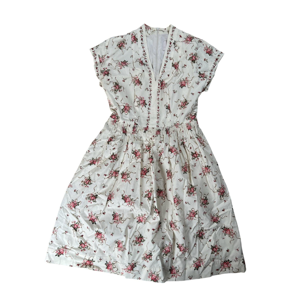 Gal Meets Glam Dress Womens 4 White Floral Knee Length Fit & Flare V-Neck