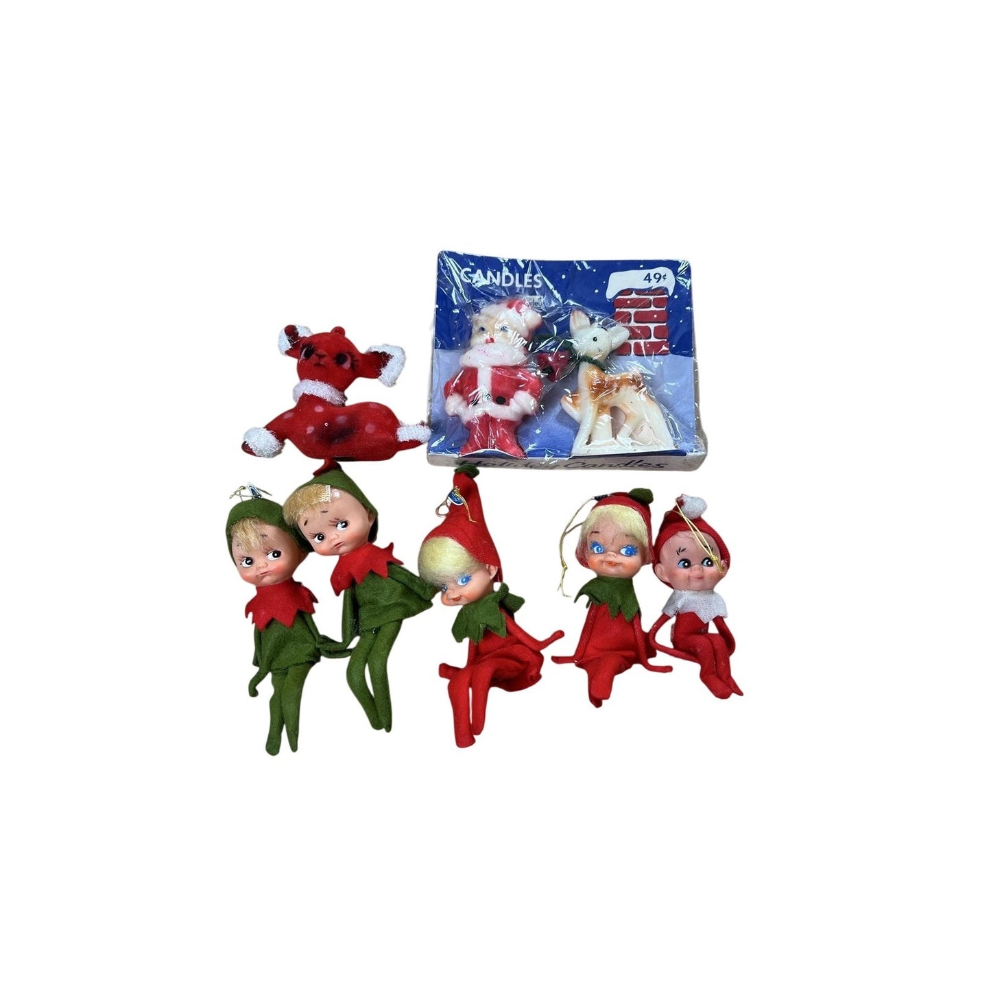 Gurley Candle Ornament Set Santa Reindeer 2pc Dangle Glitter Red White Japan