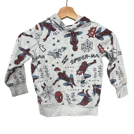 Marvel Spider-Man Size 4 Boy Pullover Hoodie Gray AOP