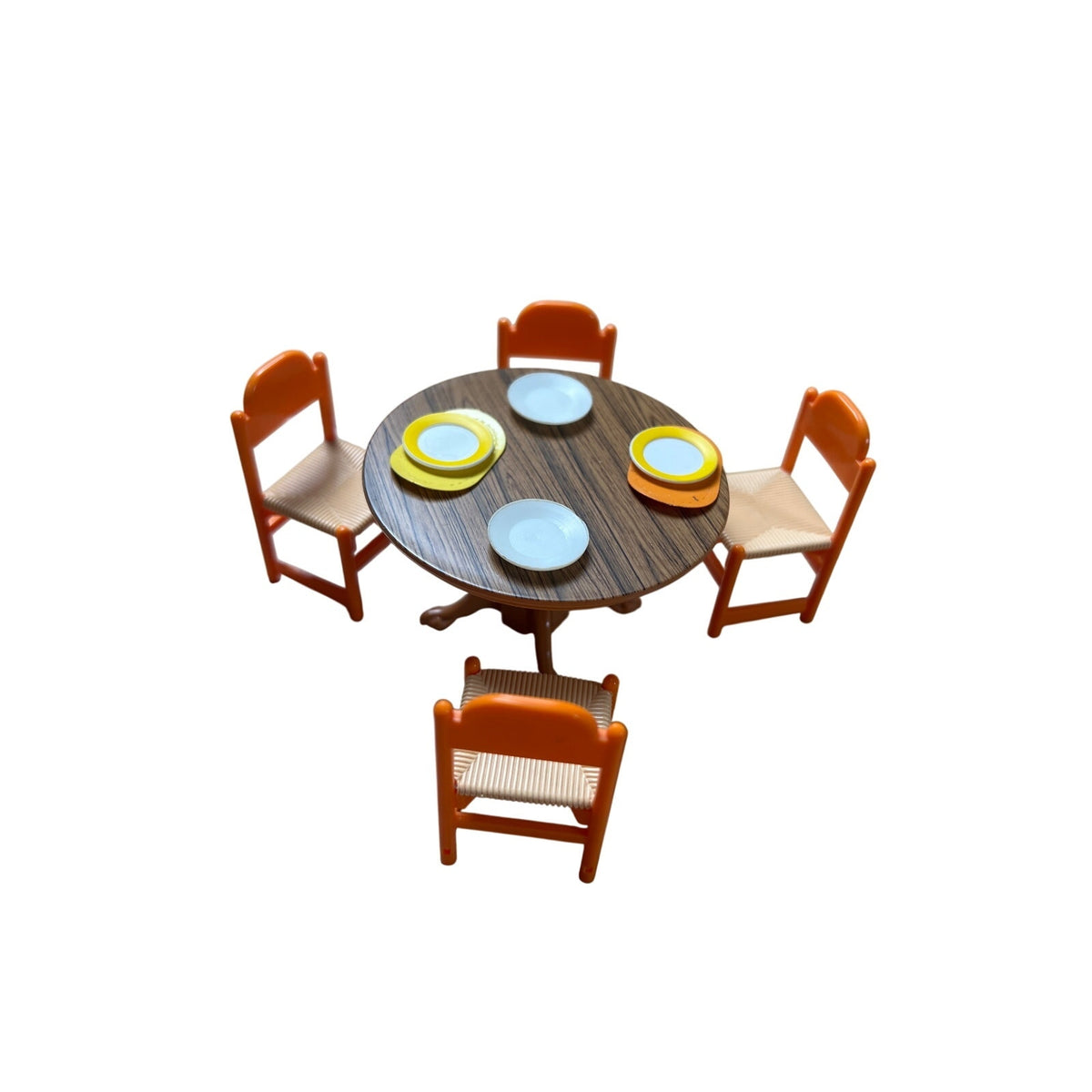 VINTAGE Doll House TOMY1970's Dining Room Furniture Table & 4 Orange Chairs