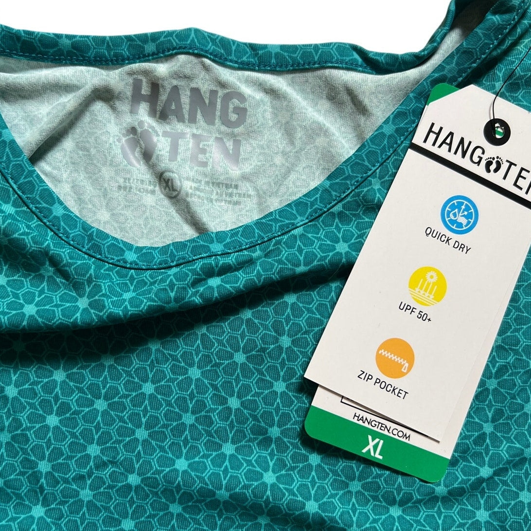 NWT Hang Ten Long Sleeve Sun Tee-Rash Guard-UPF 50+ Quick Dry Pocket Teal XL