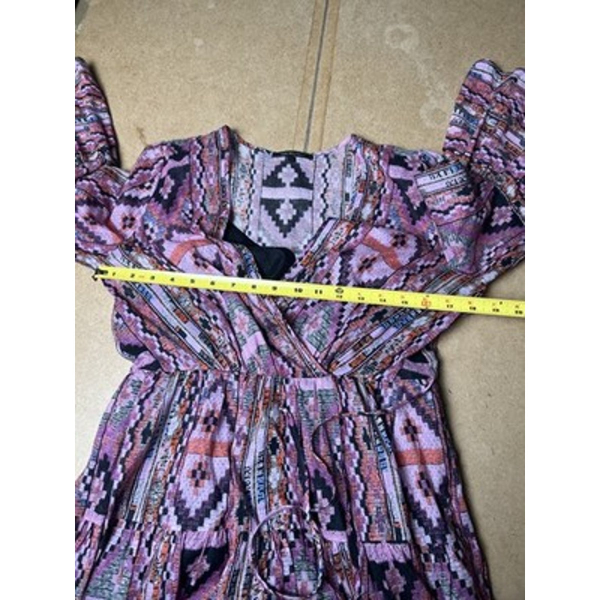 Kobi Halperin Dress Womens S Pink Wrap Midi Bell Sleeve Ruffle Geometric Belted