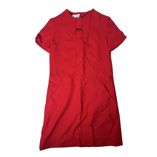 Vogue Americana Dress Womens S Red Shift Knee Length High Neck Lined Buckle