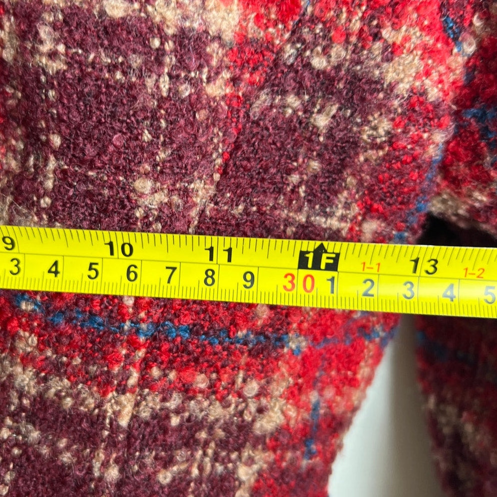 Anthropologie Tabitha Moretown 4 Tweed Ruffle Red Plaid Career Blazer Jacket