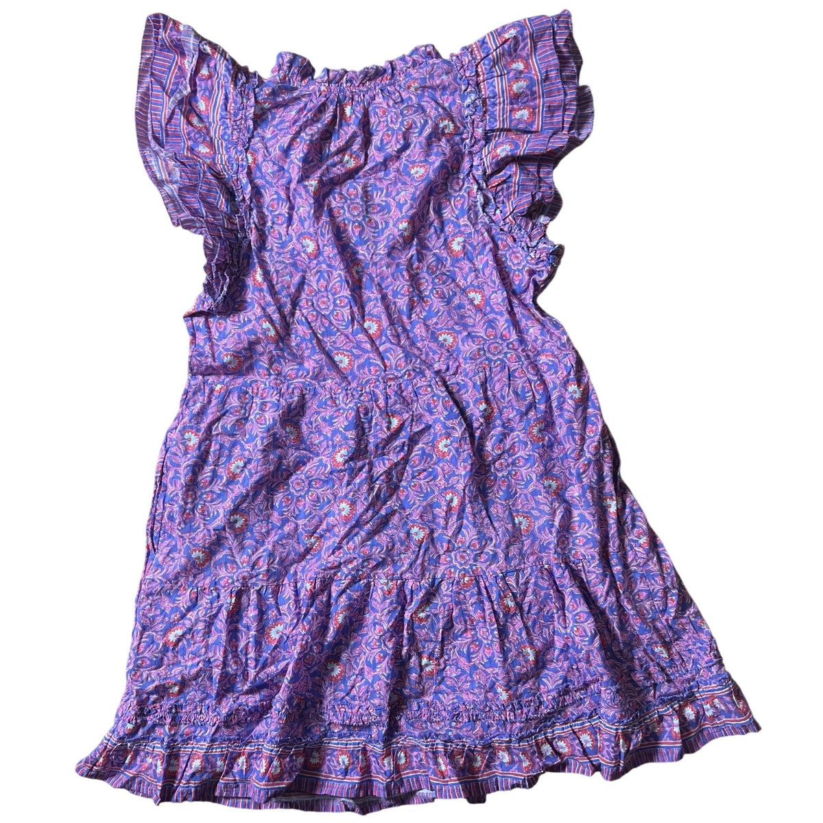 Vineyard Vines Dress Womens M Purple Paisley Smocked Ruffle Sundress Casual