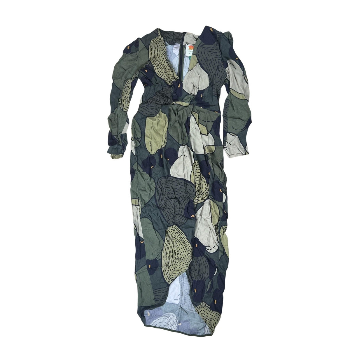 Farm Rio Dress Womens S Green Floral Wrap Maxi V-Neck Belted Front Zipper