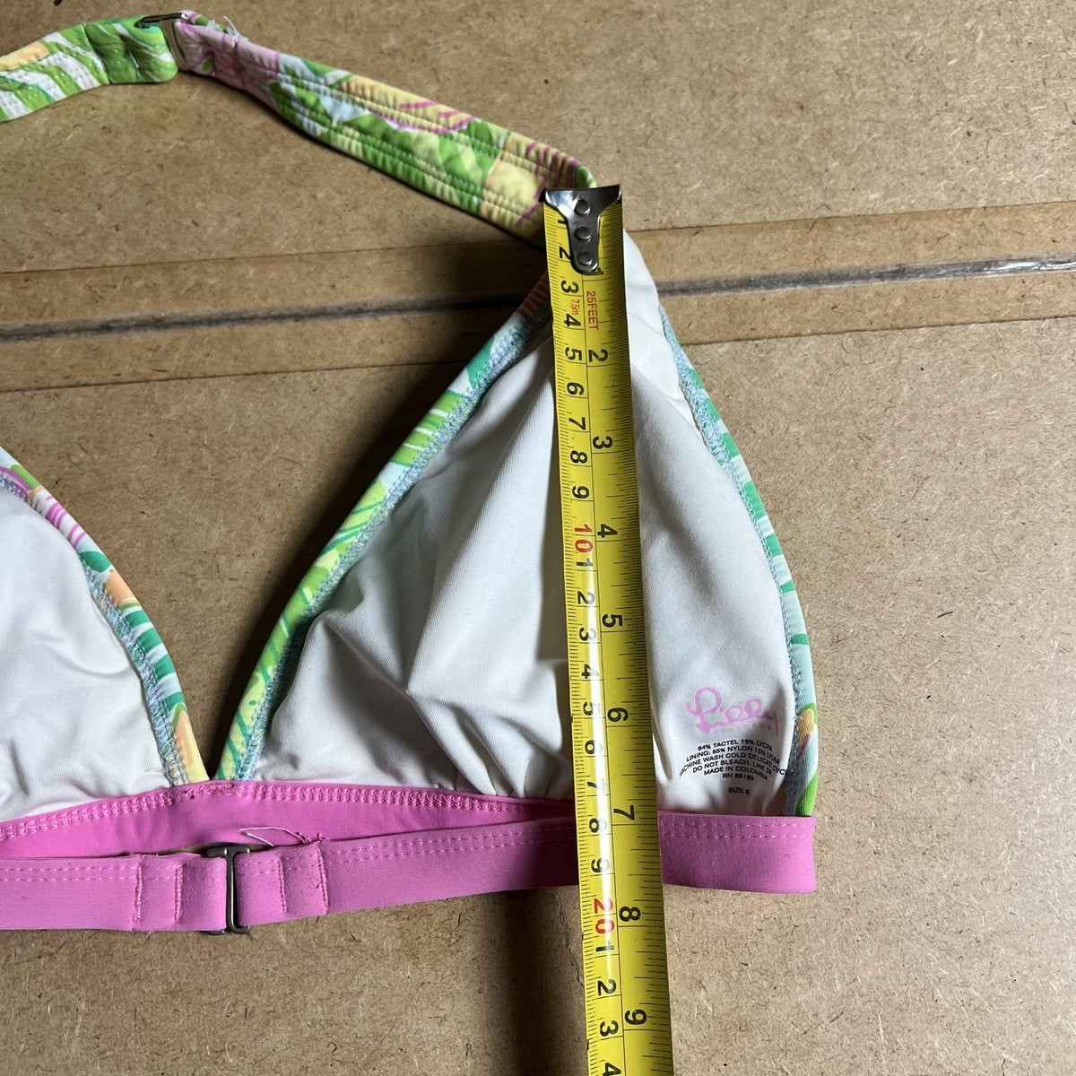 Lilly Pulitzer Bikini Womens 8 Green Floral Halter Adjustable Lined 2 Piece