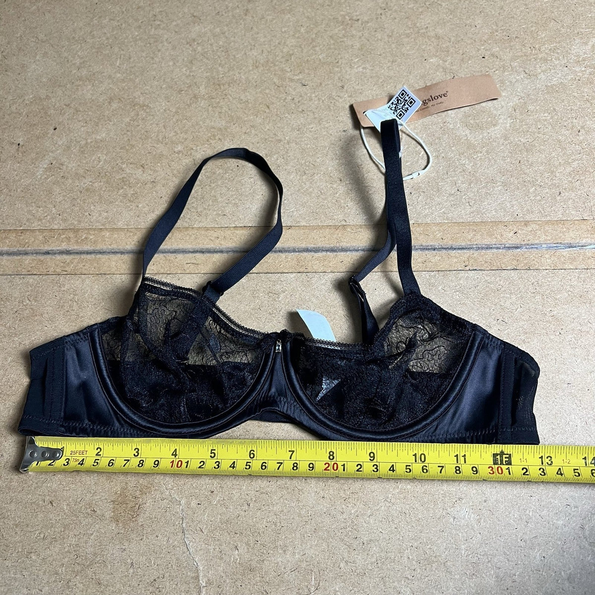 NWT Winglove Bra Womens 34B Black Balconette Lace Unlined Underwired Adjustable