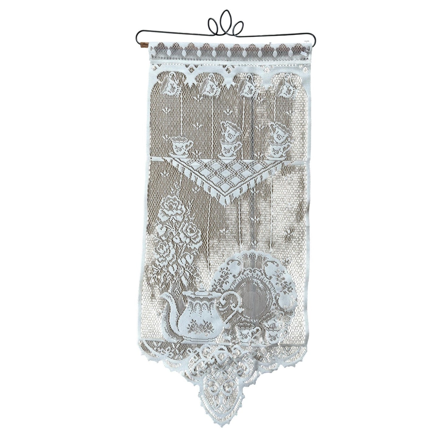 White Small Wrought Iron Ornamental Stand With Lace Panel Vintage Retro Ornate