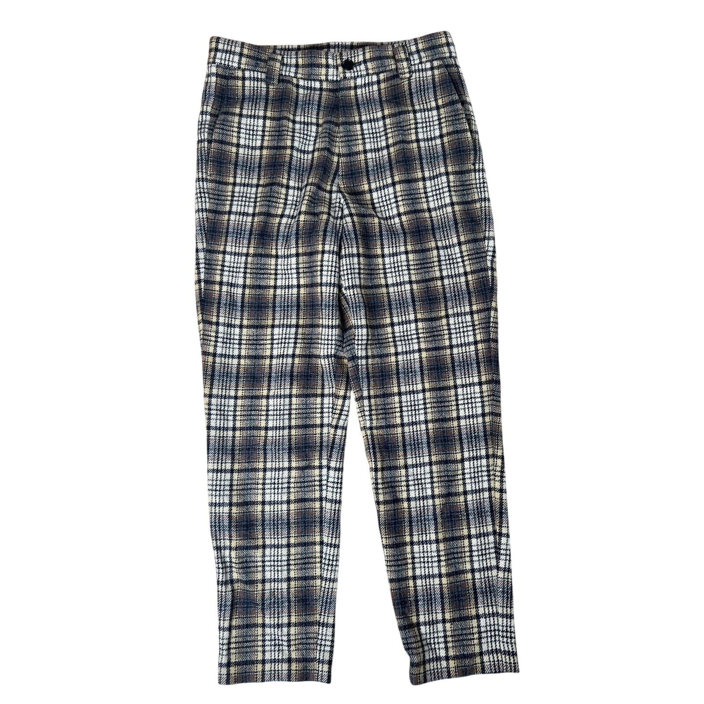 Sienna Pants Womens 12 Beige Plaid Ankle Wool Polyester Slim Lined Pockets Zip