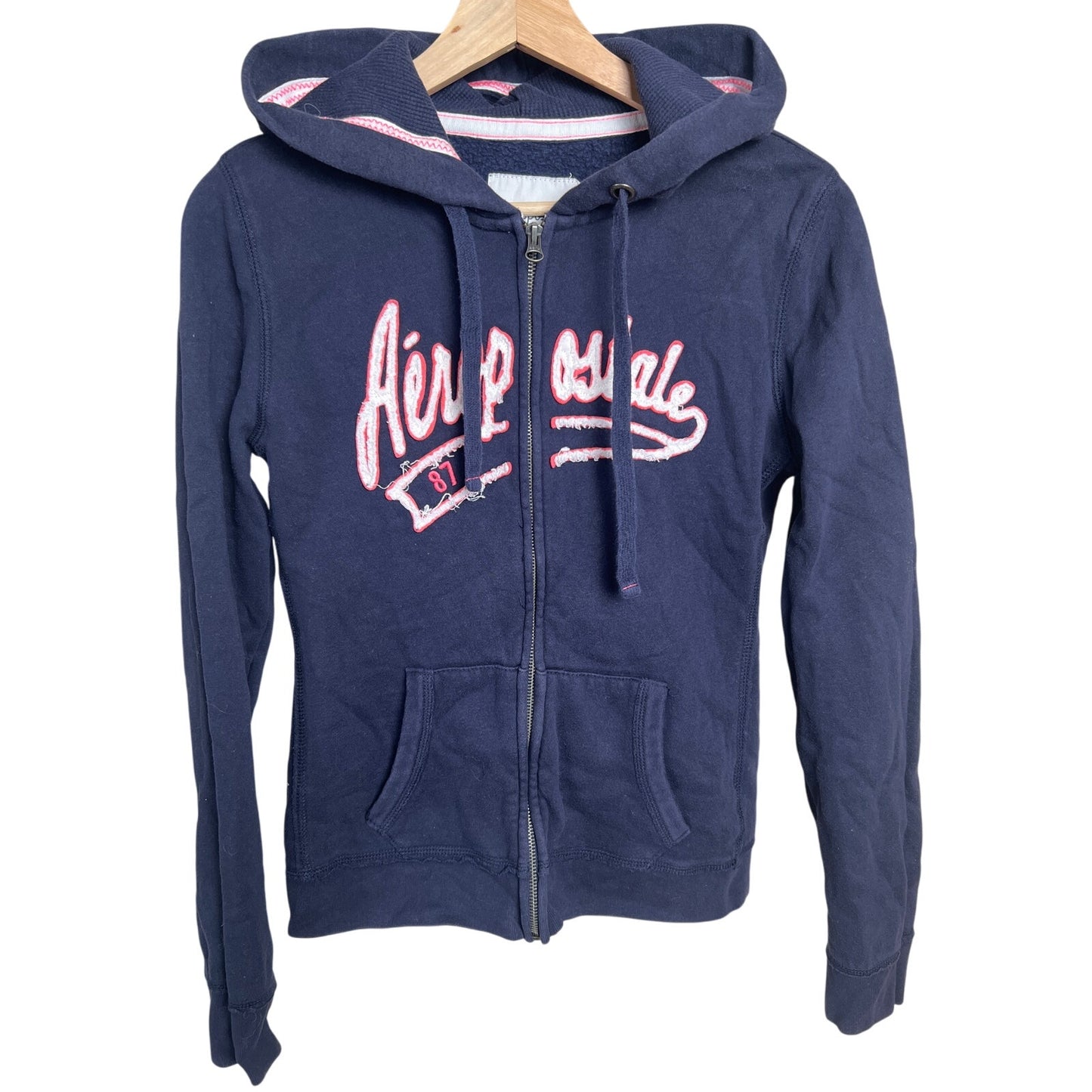 Aeropostale Hoodie Medium College Style Full Zip Navy Blue