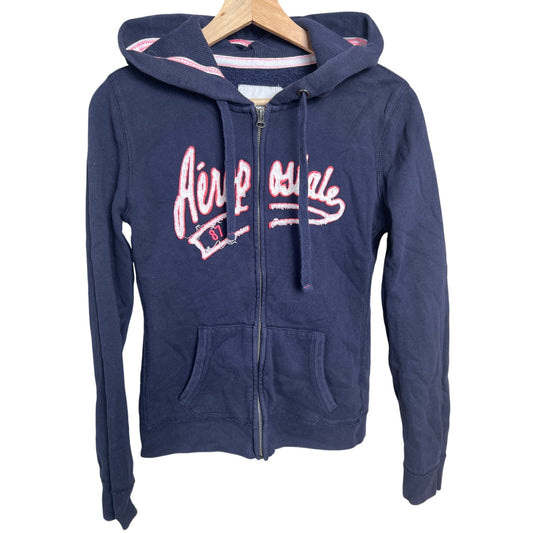 Aeropostale Hoodie Medium College Style Full Zip Navy Blue