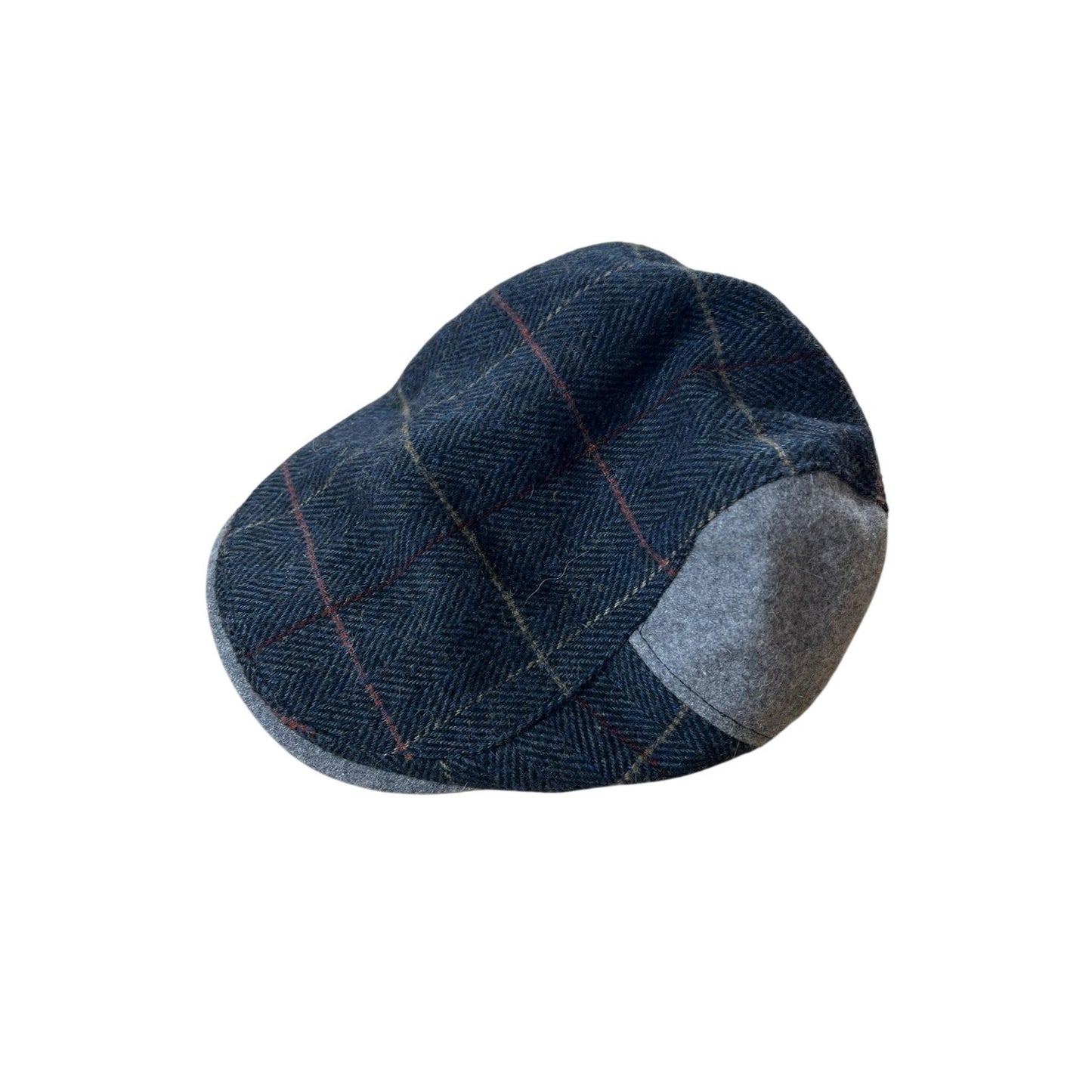 Boston Scally Co Hat Flat Cap Mens XS Blue Gray Plaid Tweed Wool Lined Winter