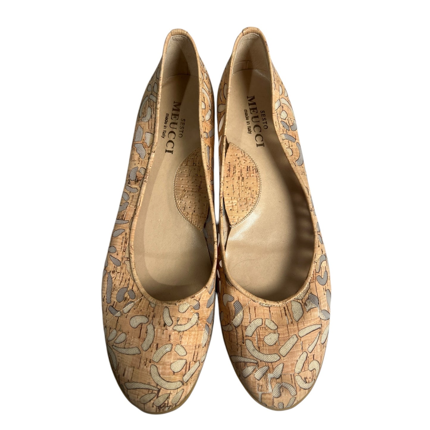 Sesto Meucci Bella Laser-Cut Cork Ballet Flats Shoes Natural Women's Size 10
