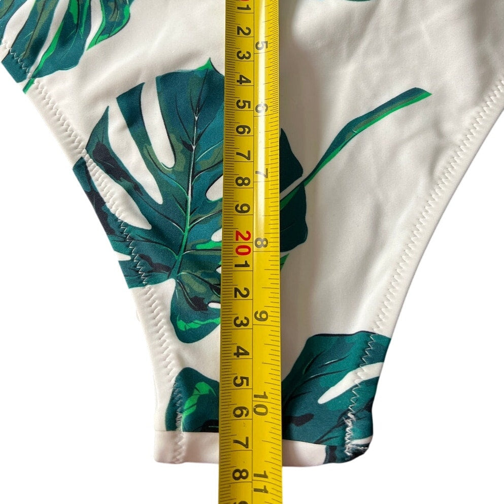 Cupshe White Green Leaf Swimwear Bikini Bottom Large L NWT