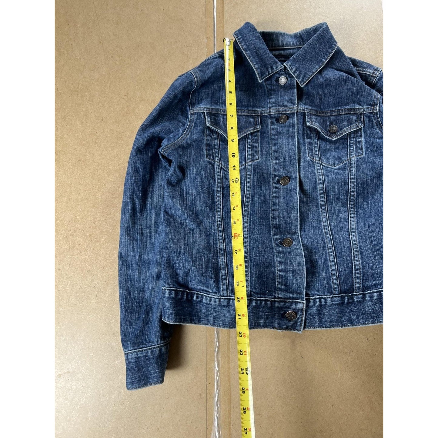 Cardigan Womens S Blue Denim Collared Button Stretch Pockets Long Sleeve Casual