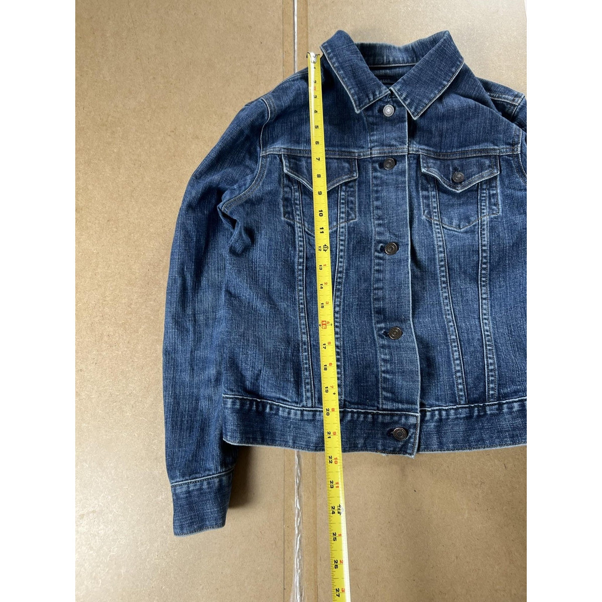 Cardigan Womens S Blue Denim Collared Button Stretch Pockets Long Sleeve Casual